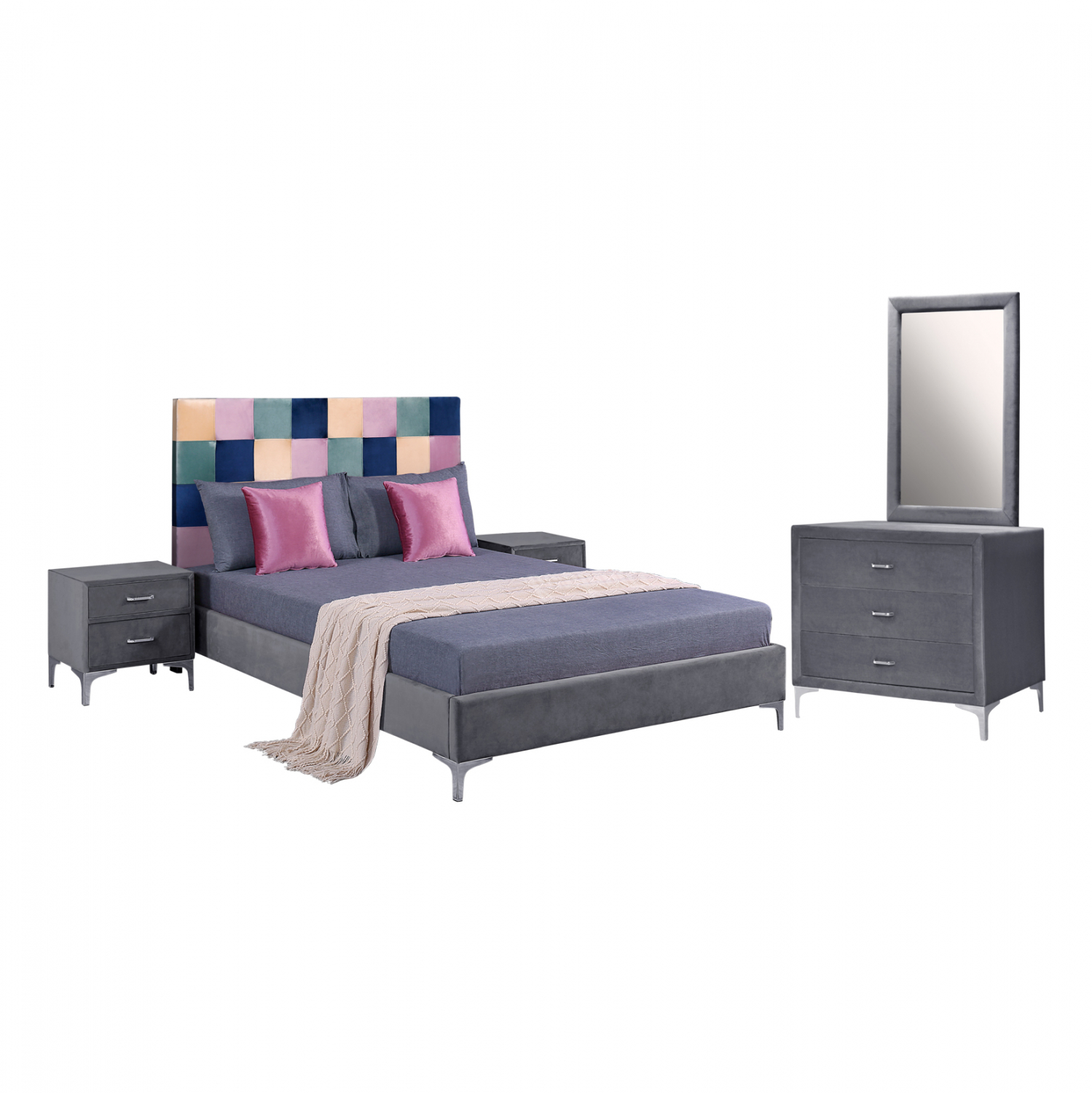 set-krebatokamaras-4-tmch-beloydo-gkri-c ΣΕΤ ΚΡΕΒΑΤΟΚΑΜΑΡΑΣ 4 ΤΜΧ ΒΕΛΟΥΔΟ ΓΚΡΙ COLOR PATTERN HM11262 - Image 1