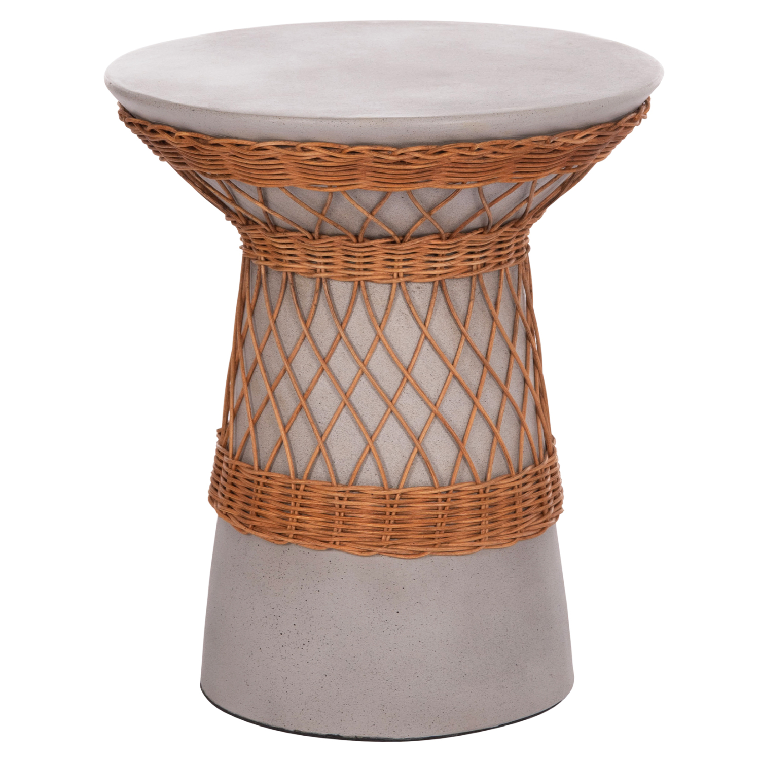 boithitiko-trapezi-stroggylo-delia-fb918 ΒΟΗΘΗΤΙΚΟ ΤΡΑΠΕΖΙ ΣΤΡΟΓΓΥΛΟ DELIA HM18167.03 FIBER CEMENT ΓΚΡΙ & RATTAN Φ40x45Υεκ - Image 1