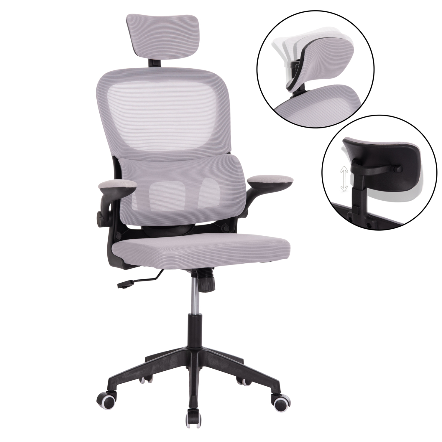 karekla-grafeioy-fb91823602-gkri-mesh-ma ΚΑΡΕΚΛΑ ΓΡΑΦΕΙΟΥ BASTON HM18236.02 ΓΚΡΙ MESH & ΜΑΥΡΟ PP ΣΚΕΛΕΤΟΣ 64x60x127Υεκ. - Image 1