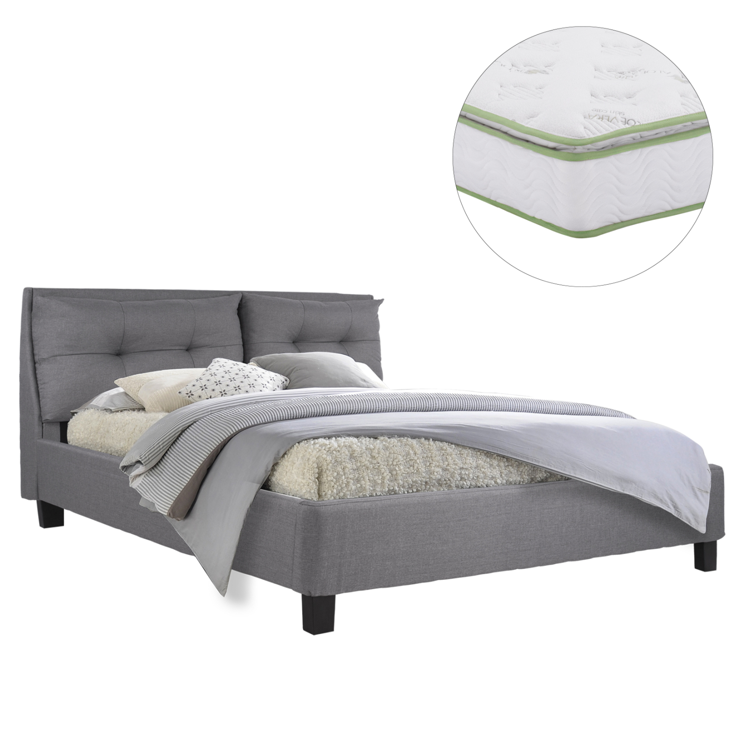 krebati-me-stroma-fb92128403-gkri-yfasma ΚΡΕΒΑΤΙ ΜΕ ΣΤΡΩΜΑ BILLIE HM21284.03 ΓΚΡΙ ΥΦΑΣΜΑ--ΓΙΑ 160x200εκ - Image 1