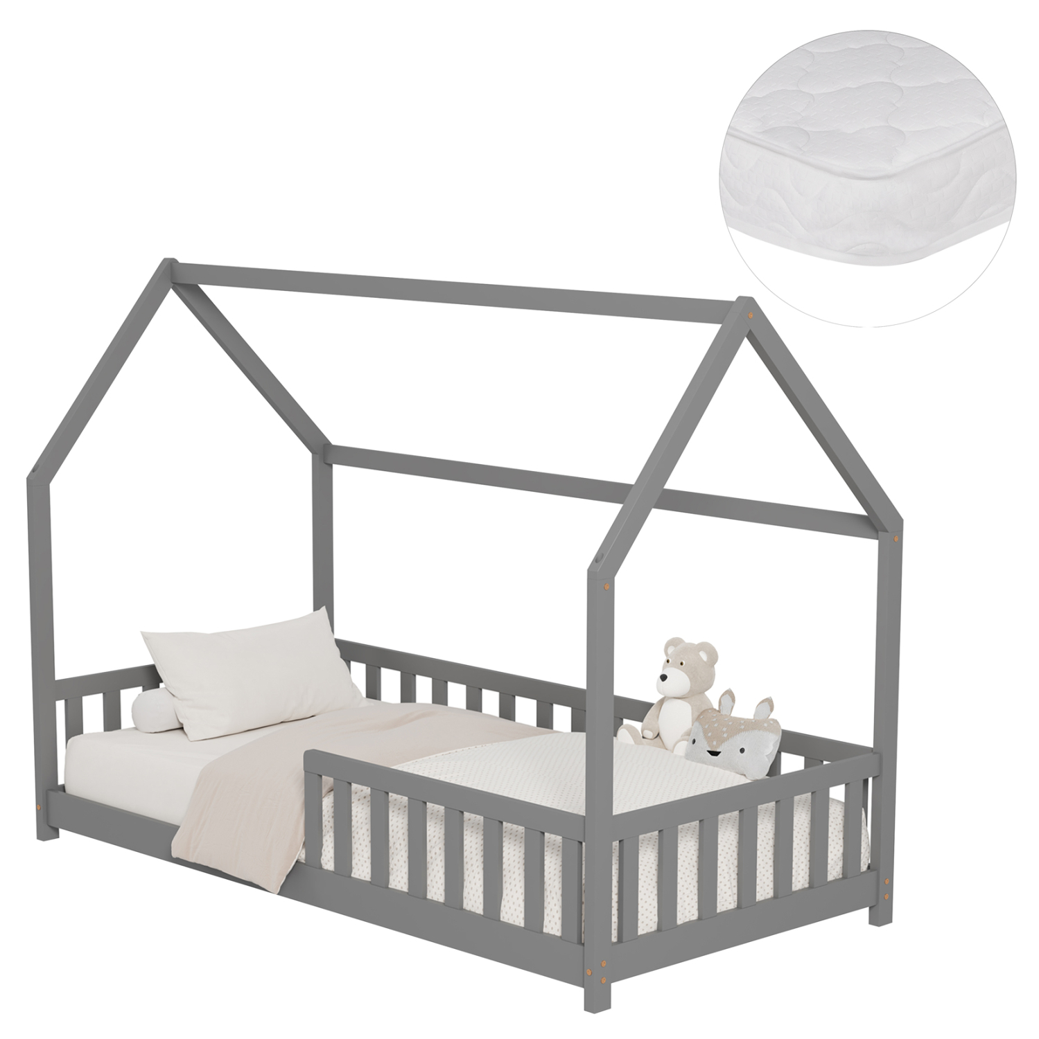 krebati-paidiko-me-stroma-fb92130402-xyl ΚΡΕΒΑΤΙ ΠΑΙΔΙΚΟ ΜΕ ΣΤΡΩΜΑ PHYLLIS HM21304.02 ΞΥΛΟ ΠΕΥΚΟΥ ΣΕ ΓΚΡΙ--ΣΤΡΩΜΑ 90x190εκ - Image 1