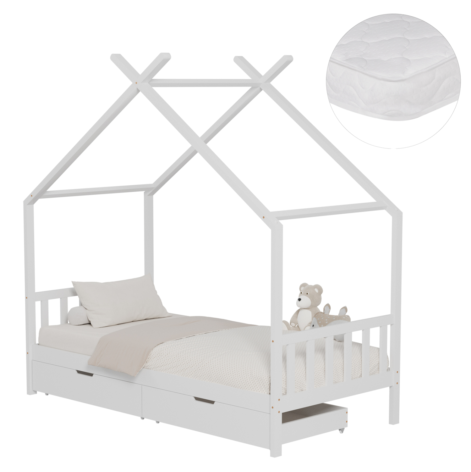 krebati-paidiko-me-stroma-fb92130501-xyl ΚΡΕΒΑΤΙ ΠΑΙΔΙΚΟ ΜΕ ΣΤΡΩΜΑ KLARICE HM21305.01 ΞΥΛΟ ΠΕΥΚΟΥ ΣΕ ΛΕΥΚΟ--ΣΤΡΩΜΑ 90x190εκ - Image 1