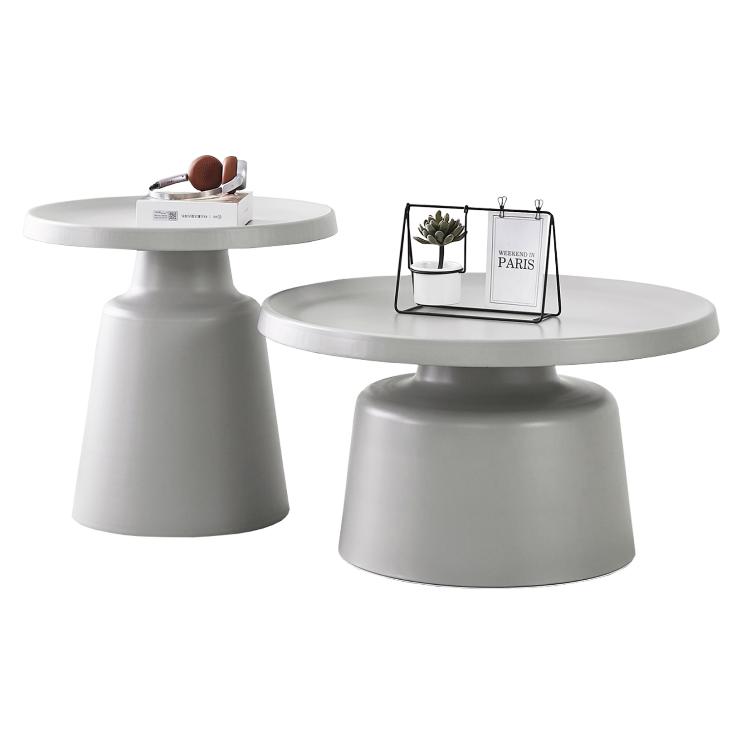 set-2-trapezia-salonioy-fb91830403-metal ΣΕΤ 2 ΤΡΑΠΕΖΙΑ ΣΑΛΟΝΙΟΥ RINKON2 HM18304.03 ΜΕΤΑΛΛΟ ΣΕ ΓΚΡΙ Φ50εκ & Φ70εκ - Image 1