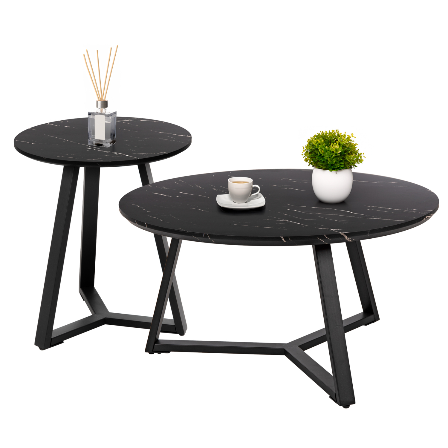 set-2tmch-trapezia-salonioy-fb921090-mdf ΣΕΤ 2ΤΜΧ ΤΡΑΠΕΖΙΑ ΣΑΛΟΝΙΟΥ ROCKET HM21090 MDF ΜΑΥΡΟ ΜΑΡΜΑΡΟ Φ80εκ & Φ45εκ - Image 1