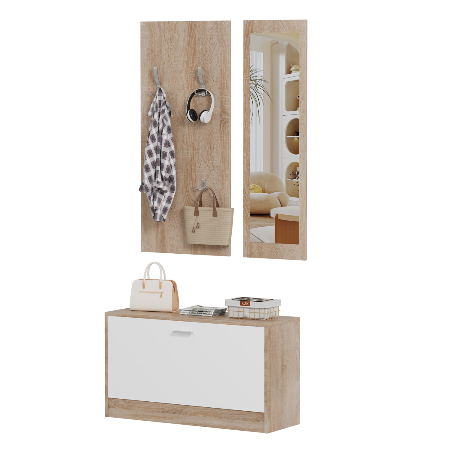 set-eisodoy-me-kathrepti-fb9247604-melam ΣΕΤ ΕΙΣΟΔΟΥ ΜΕ ΚΑΘΡΕΠΤΗ VERN HM2476.04 ΜΕΛΑΜΙΝΗ ΣΕ ΣΟΝΑΜΑ-ΛΕΥΚΟ 80x27x175Υεκ - Image 1
