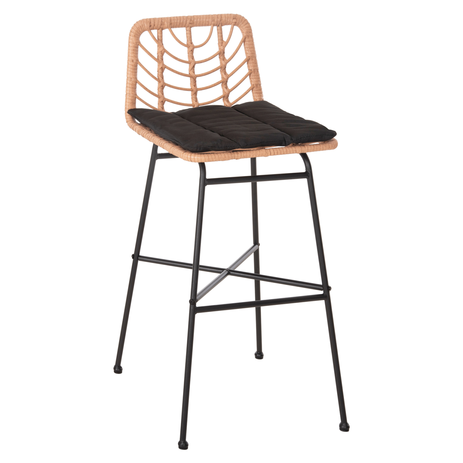 skampo-mpar-psilo-fb9570611-metallomaxil ΣΚΑΜΠΟ ΜΠΑΡ ΨΗΛΟ GERALD HM5706.11 ΜΕΤΑΛΛΟ&ΜΑΞΙΛΑΡΙ ΜΑΥΡΟ-WICKER ΜΠΕΖ 49x50x101Υεκ. - Image 1
