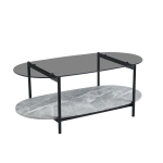 ΤΡΑΠΕΖΙ ΣΑΛΟΝΙΟΥ ΟΒΑΛ KITTY HM18040 ΓΥΑΛΙ ΦΙΜΕ TOP-GREY MARBLE ΜΕΛΑΜΙΝΗ 110x50x43Υεκ