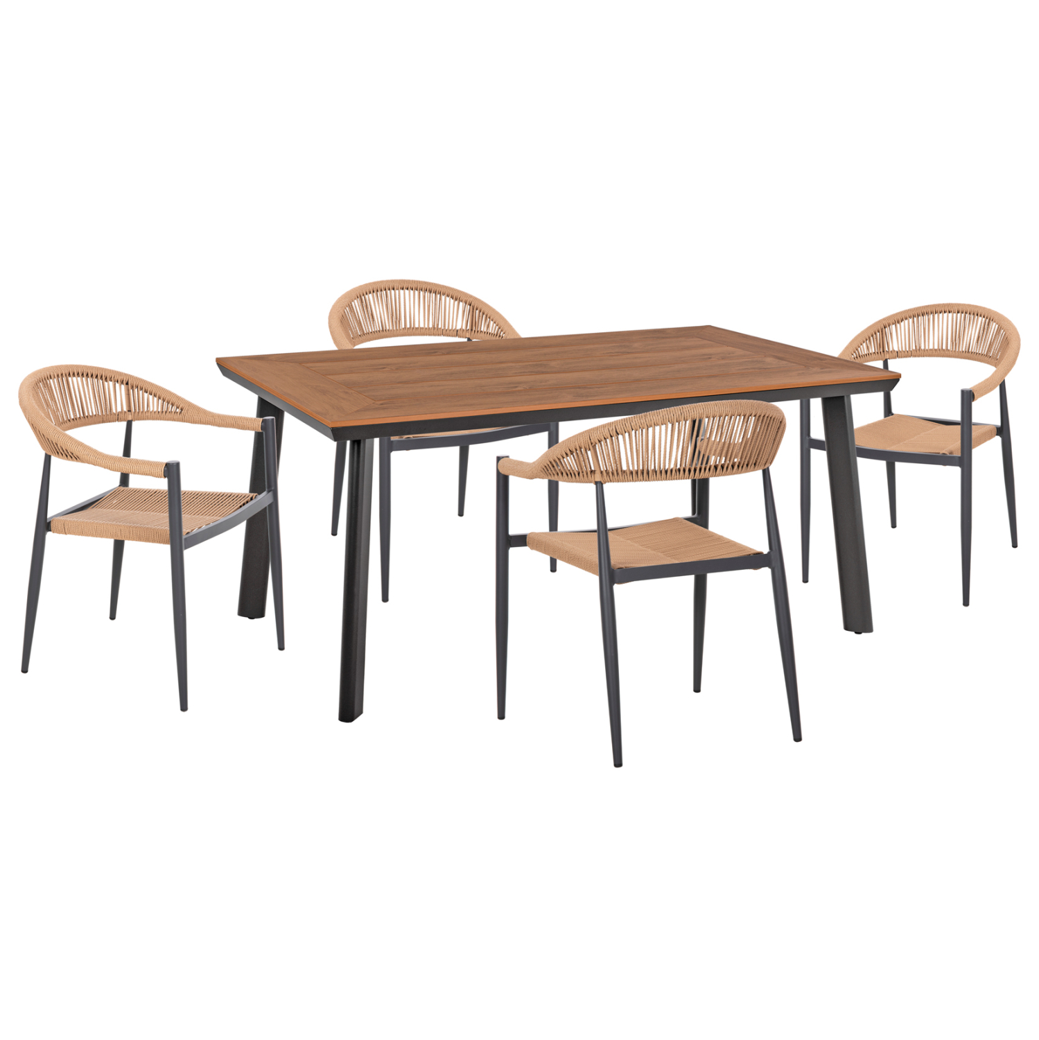set-trapezarias-5tmch-fb91083402-aloym-s ΣΕΤ ΤΡΑΠΕΖΑΡΙΑΣ 5ΤΜΧ TABER HM10834.02 ΑΛΟΥΜ. ΣΚΟΥΡΟ ΓΚΡΙ--POLYWOOD--P.E.RATTAN ΜΠΕΖ - Image 1