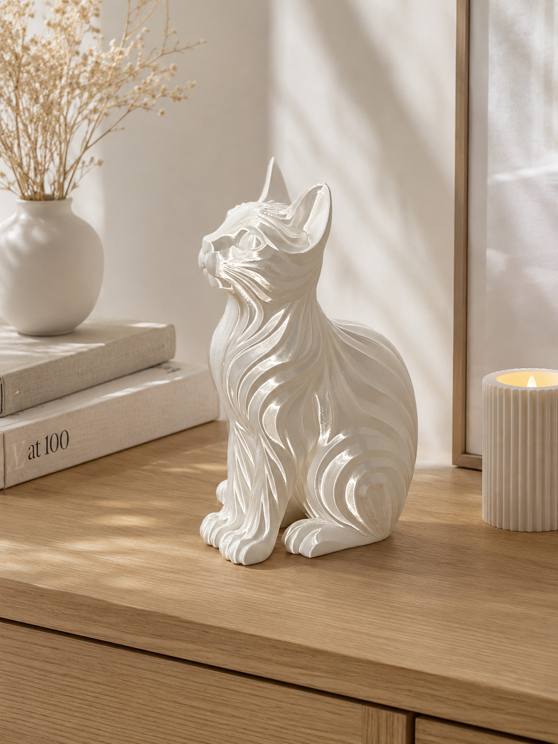 99e72546-f774-4789-93ed-ff16f8aaa966-2 NALA – 3D Printed Λευκή Σατινέ Διακοσμητική Γάτα 6 × 4,5 × 10 εκ. - Image 1