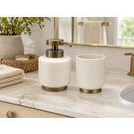 Σετ Μπάνιου 2τμχ Μπεζ με Antique Gold Λεπτομέρειες – Dispenser & Ποτηράκι