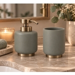 Σετ Μπάνιου 2τμχ Λαδί με Antique Gold Λεπτομέρειες – Dispenser & Ποτηράκι