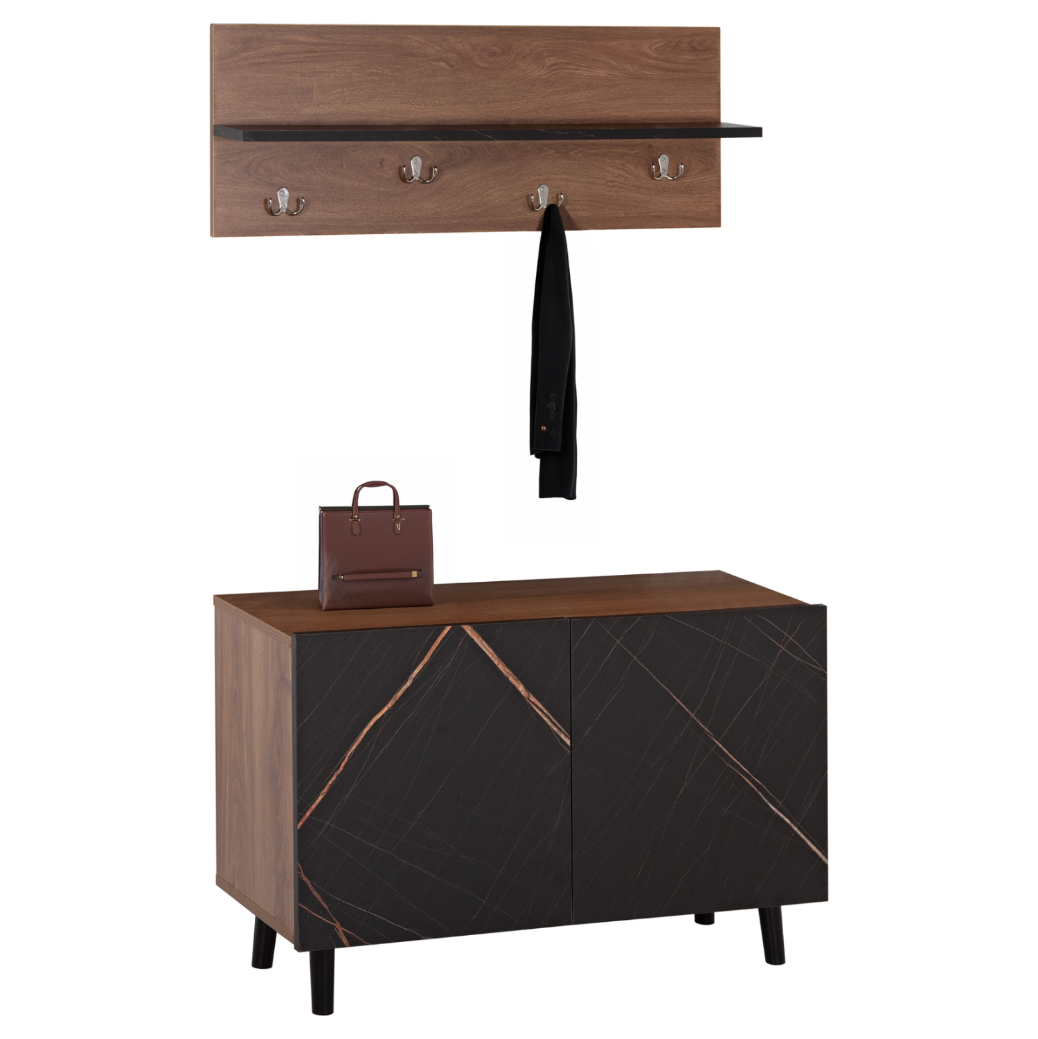 epiplo-eisodoy-fb9887613-melamini-se-kar ΕΠΙΠΛΟ ΕΙΣΟΔΟΥ DELPHINE HM8876.13 ΜΕΛΑΜΙΝΗ ΣΕ ΚΑΡΥΔΙ-ΜΑΥΡΟ ΜΑΡΜΑΡΟ 80x31.5x52Yεκ - Image 1