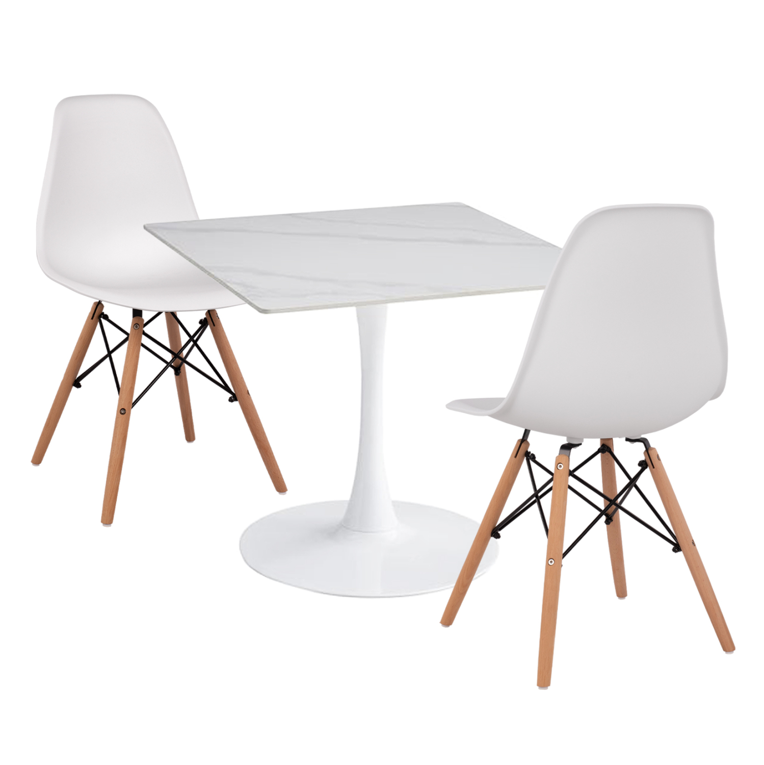 set-trapezarias-3tmch-fb921386-tetragono ΣΕΤ ΤΡΑΠΕΖΑΡΙΑΣ 3ΤΜΧ TETRAN HM21386 ΤΕΤΡΑΓΩΝΟ ΤΡΑΠΕΖΙ & 2 ΚΑΡΕΚΛΕΣ ΣΕ ΛΕΥΚΟ - Image 1